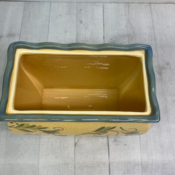 NONNI'S Yellow Green Tuscan Style Handmade Rectangle Ceramic Biscotti Cookie Jar - Picture 8 of 16
